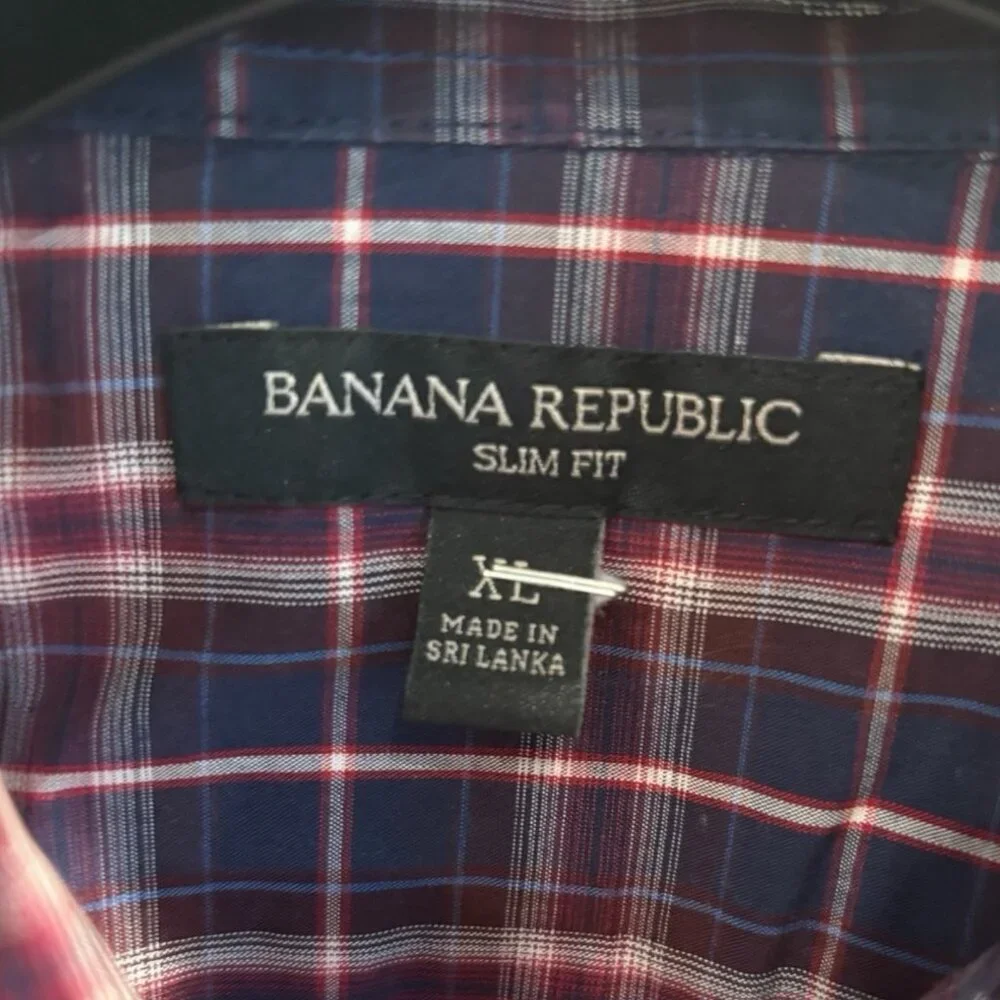Banana Republic Western Plaid Shirt Red Blue Slim‎ Fit XL